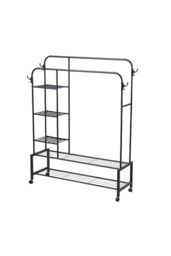 H&O Direct Metal Double-Rod Clothes Rack with Shelves & Wheels in Black - thumbnail 5