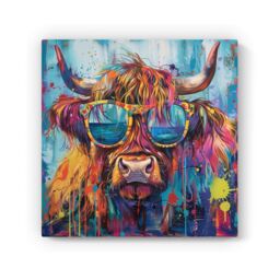 Warren Reed - Designer Splashart Highland Cow With Glasses Canvas - Size: w40 inch x h40 inch - thumbnail 2