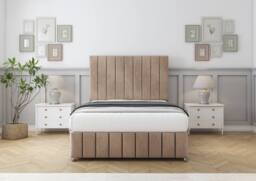 "Sloomy California Naples Divan Bed Base No Drawers With 26"" Strutted Headboard & 12"" Matching Footboard in Light Brown - Size: Single" - thumbnail 2
