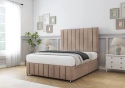 "Sloomy California Naples Divan Bed Base No Drawers With 26"" Strutted Headboard & 12"" Matching Footboard in Light Brown - Size: Single" - thumbnail 3