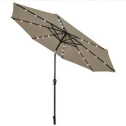 Costway 3M Garden Parasol 24 Solar Power LED Lights Patio Umbrella with Tilt & Crank Handle Coffee in Brown - thumbnail 1