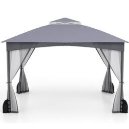 Gymax 365 cm x 300 cm Patio Gazebo With Netting Walls & Zippered Doors in Grey - thumbnail 1