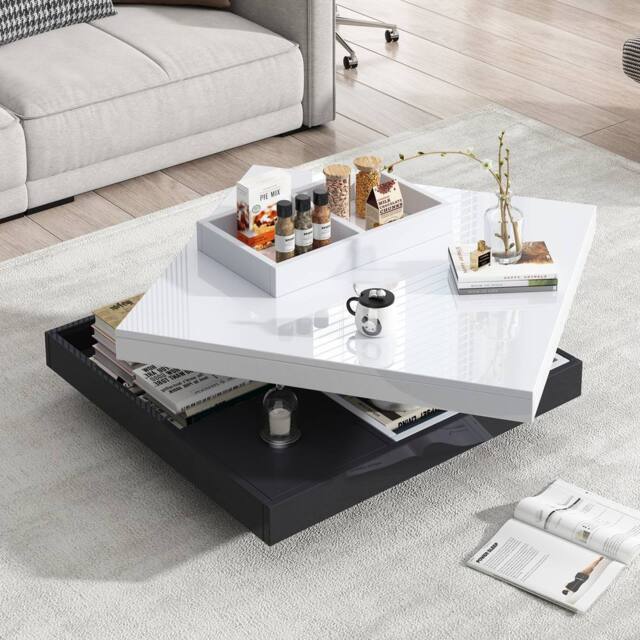 Matteo High-Gloss White & Black 360° Rotating Coffee Table with Storage - image 1