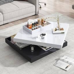 Matteo High-Gloss White & Black 360° Rotating Coffee Table with Storage