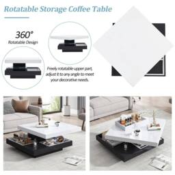 Matteo High-Gloss White & Black 360° Rotating Coffee Table with Storage - thumbnail 8