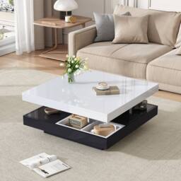 Matteo High-Gloss White & Black 360° Rotating Coffee Table with Storage - thumbnail 6