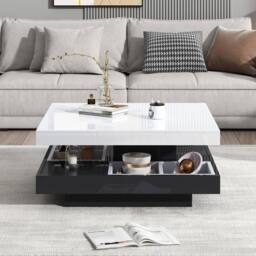 Matteo High-Gloss White & Black 360° Rotating Coffee Table with Storage - thumbnail 4