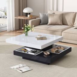 Matteo High-Gloss White & Black 360° Rotating Coffee Table with Storage - thumbnail 2