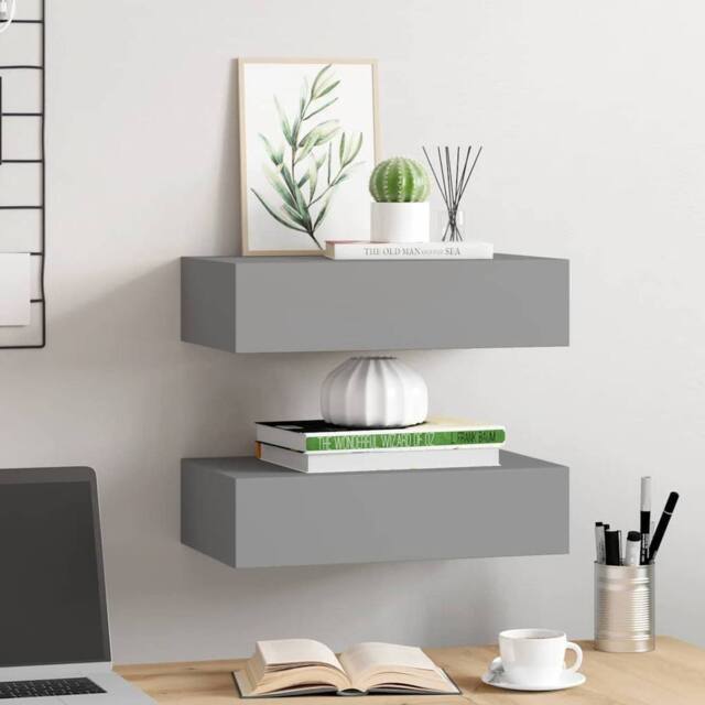 Berkfield Home Elegant Wall-mounted Drawer Shelves 2 pcs Grey 40x23.5x10cm MDF - Size: 40x23.5x10 cm - image 1