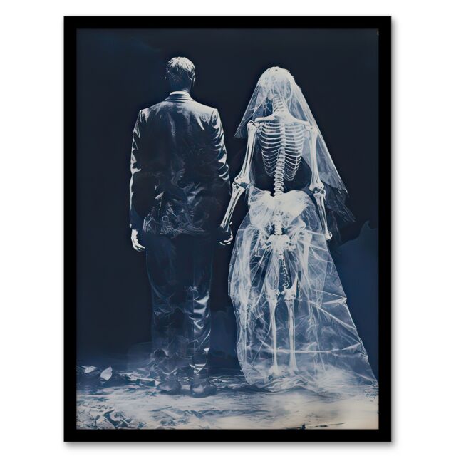 Artery8 Wall Art Print Until Death Do Us Part I Conceptual Cyanotype Framed Art Picture in Blue - Size: A4 - image 1