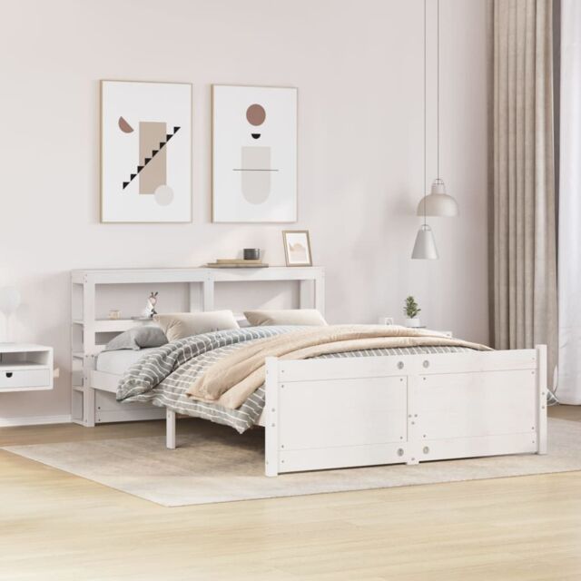 Berkfield Home Bed Frame with Headboard without Mattress White 120x200 cm - Size: Small Double - image 1