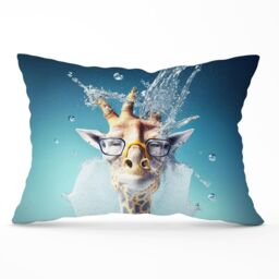 Warren Reed - Designer Giraffe Splashart Cushions in Blue - Size: 60 cm x 60 cm - thumbnail 1