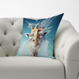 Warren Reed - Designer Giraffe Splashart Cushions in Blue - Size: 60 cm x 60 cm - thumbnail 4