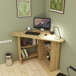 Destina Home Corner Computer Desk with Shelves in Light Oak - Size: 1 Pack - thumbnail 3
