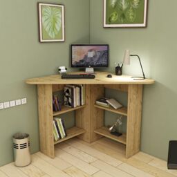 Destina Home Corner Computer Desk with Shelves in Light Oak - Size: 1 Pack - thumbnail 2