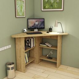 Destina Home Corner Computer Desk with Shelves in Light Oak - Size: 1 Pack - thumbnail 4