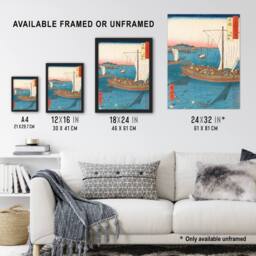 "Artery8 Flatfish Netting & Fish Boats Wall Art Print Utagawa Hiroshige in Blue - Size: W12"" x H16""" - thumbnail 3