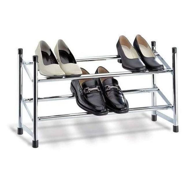 FLAVORA Chrome 2 Tier Expandable Stackable Shoe Rack in Silver - Size: 100 cm x 15 cm - image 1