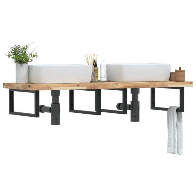 Berkfield Home Basin Shelf Wall Mounted Steel & Solid Wood Acacia in Brown - image 1
