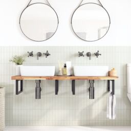 Berkfield Home Basin Shelf Wall Mounted Steel & Solid Wood Acacia in Brown - thumbnail 3