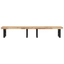Berkfield Home Basin Shelf Wall Mounted Steel & Solid Wood Acacia in Brown - thumbnail 4