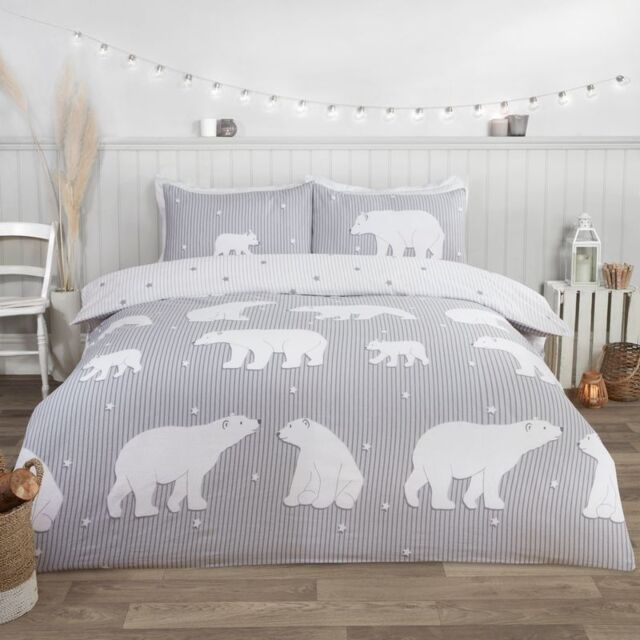 Rapport Home Polar Bear Bed Cover Duvet Cover Set with Pillowcase in Grey - Size: Single - image 1