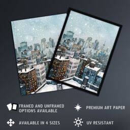"Artery8 New York City Rooftops Winter Snow Cityscape Framed Wall Art in Blue - Size: W12"" x H16""" - thumbnail 2