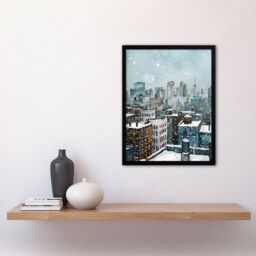 "Artery8 New York City Rooftops Winter Snow Cityscape Framed Wall Art in Blue - Size: W12"" x H16""" - thumbnail 4
