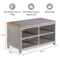 VonHaus Hallway Organiser Shoe Storage Bench with Seat in Grey - Size: 1 Pack - thumbnail 8