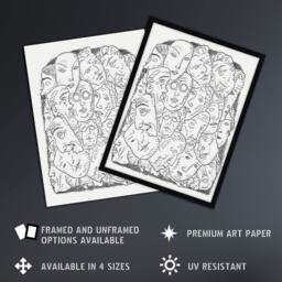 "Artery8 Maskers Masks Black & White Drawing Gestel Wall Art Poster Print - Size: W24"" x H32""" - thumbnail 2