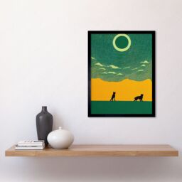 "Artery8 Wall Art Print Abstract Wolves Minimalist Surreal Sky Green Yellow Art Framed in Black - Size: W12"" x H16""" - thumbnail 2