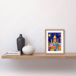 "Artery8 Wall Art Print Islamic Cityscape Moonlight Mosque Folk Artwork Framed 9X7 Inch in Beige - Size: W7"" x H9""" - thumbnail 2