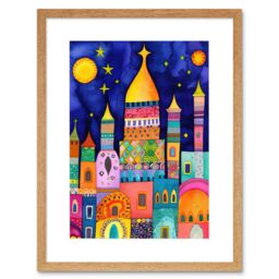 "Artery8 Wall Art Print Islamic Cityscape Moonlight Mosque Folk Artwork Framed 9X7 Inch in Beige - Size: W7"" x H9""" - thumbnail 1