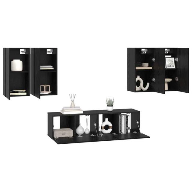 Berkfield Home TV Cabinet Set 6 pcs Black oak 60 x 30 x 30 cm Engineered wood - image 1
