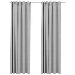 Berkfield Home Linen-Look Blackout Curtains with Hooks 2 pcs Grey 140x225 cm - thumbnail 3