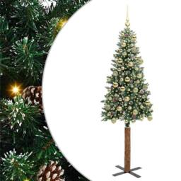 Berkfield Home Slim Christmas Tree with 300 LEDs Green & White 180 cm - thumbnail 2