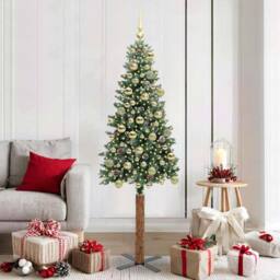 Berkfield Home Slim Christmas Tree with 300 LEDs Green & White 180 cm - thumbnail 1