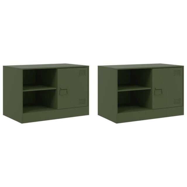 Berkfield Home TV Cabinets 2 pcs Olive Green 67x39x44 cm Steel - Size: 67 x 39 x 44 cm - image 1
