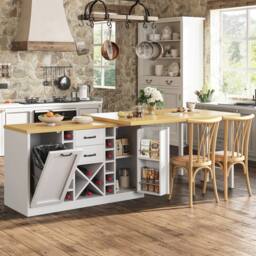Merax Extending Kitchen Island Dining Table with Wine Rack & Bin Compartment in White - thumbnail 4