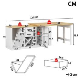 Merax Extending Kitchen Island Dining Table with Wine Rack & Bin Compartment in White - thumbnail 7