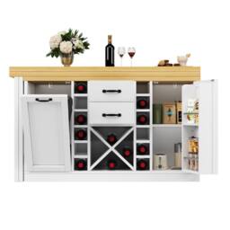 Merax Extending Kitchen Island Dining Table with Wine Rack & Bin Compartment in White - thumbnail 9