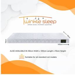 Twinkle Sleep Premium Cot Memory Foam Mattress - Firm, Hypoallergenic - 140x70x10cm in White - thumbnail 2
