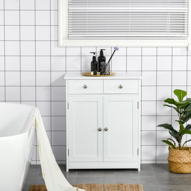 Kleankin Bathroom Floor Storage Cabinet w/ 2 Drawers Door Cupboard in White - image 1