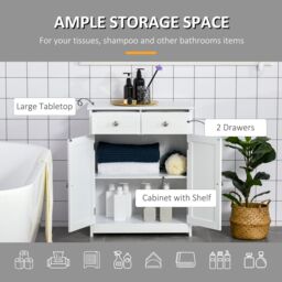 Kleankin Bathroom Floor Storage Cabinet w/ 2 Drawers Door Cupboard in White - thumbnail 5