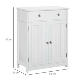 Kleankin Bathroom Floor Storage Cabinet w/ 2 Drawers Door Cupboard in White - thumbnail 3