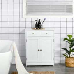 Kleankin Bathroom Floor Storage Cabinet w/ 2 Drawers Door Cupboard in White - thumbnail 1