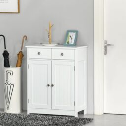 Kleankin Bathroom Floor Storage Cabinet w/ 2 Drawers Door Cupboard in White - thumbnail 4