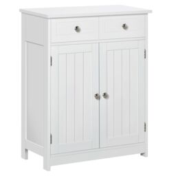 Kleankin Bathroom Floor Storage Cabinet w/ 2 Drawers Door Cupboard in White - thumbnail 2