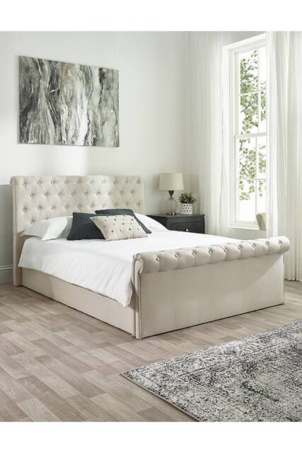 Aspire Chesterfield Ottoman Storage Bed in Natural Linen - Size: Double - image 1