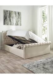 Aspire Chesterfield Ottoman Storage Bed in Natural Linen - Size: Double - thumbnail 2